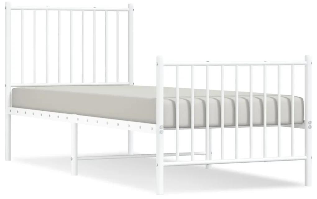 350940 vidaXL Cadru de pat metalic cu tăblie de cap/picioare, alb, 80x200 cm