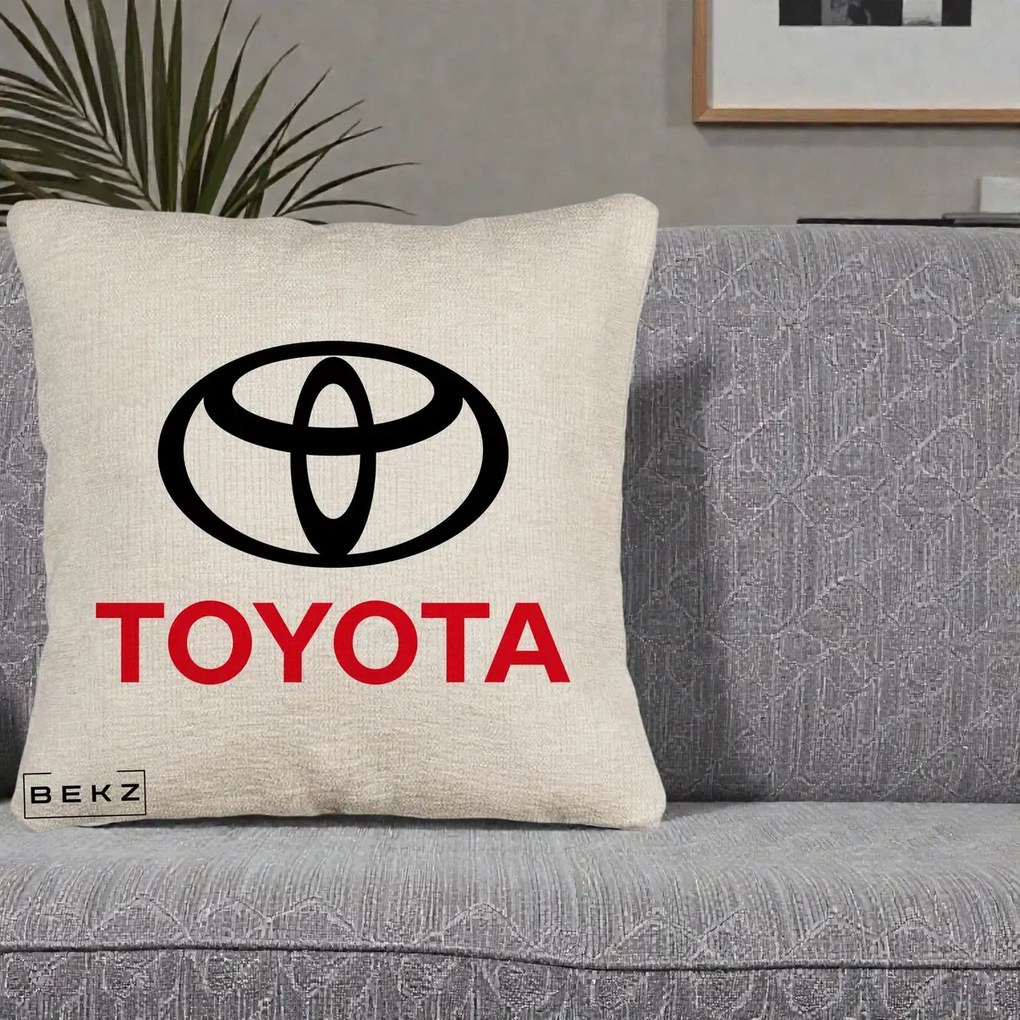 Perna Personalizata cu emblema Toyota, 40x40 cm, Bej Canapea, Husa Detasabila, Perna Inclusa, BEKZ®