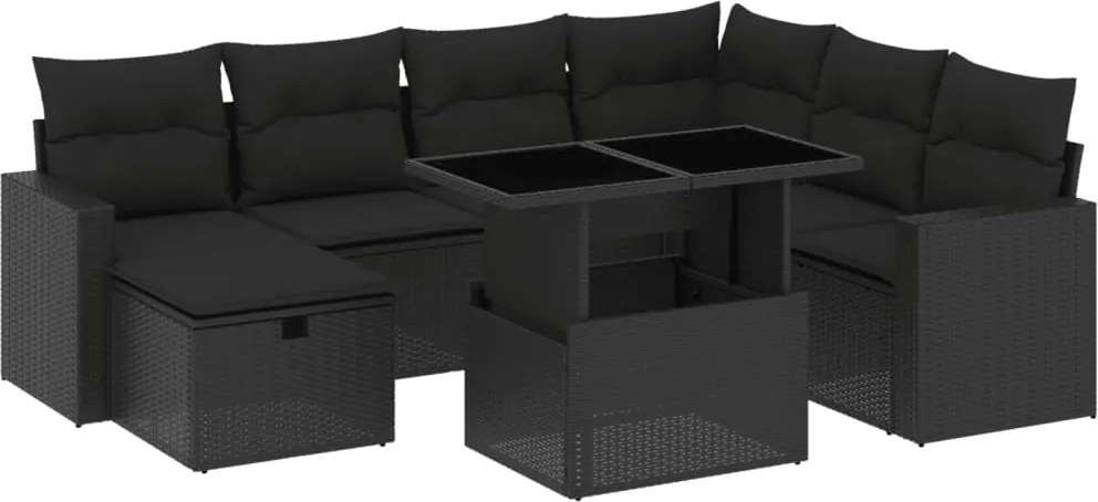 vidaXL Set mobilier de grădină cu perne, 8 piese, negru, poliratan