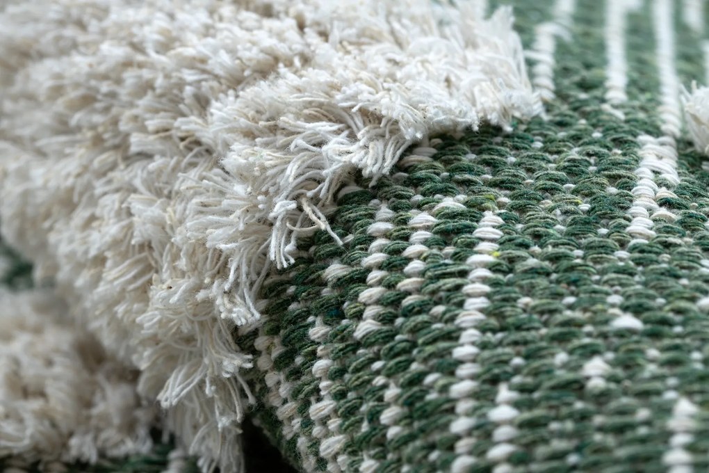 Covor ECO SISAL BOHO MOROC Etno Zig zag 22319 franjuri - două niveluri de lână verde / cremă, covor reciclat