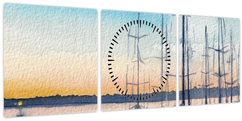 Tablou - Plimbare cu barca, aquarel (cu ceas) (90x30 cm)