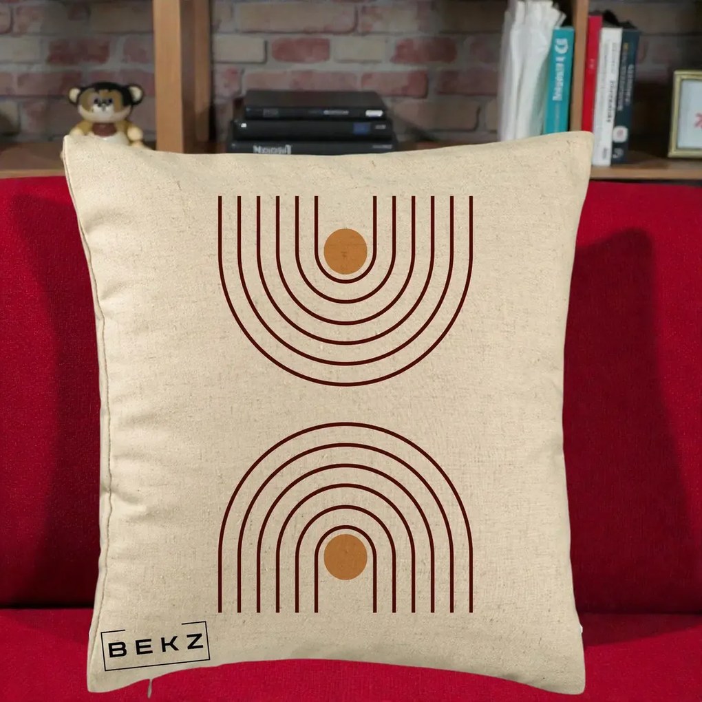 Perna Decorativa Geometric Boho Arc, 40x40 cm, Bej, Husa Detasabila, Perna Inclusa, BEKZ®