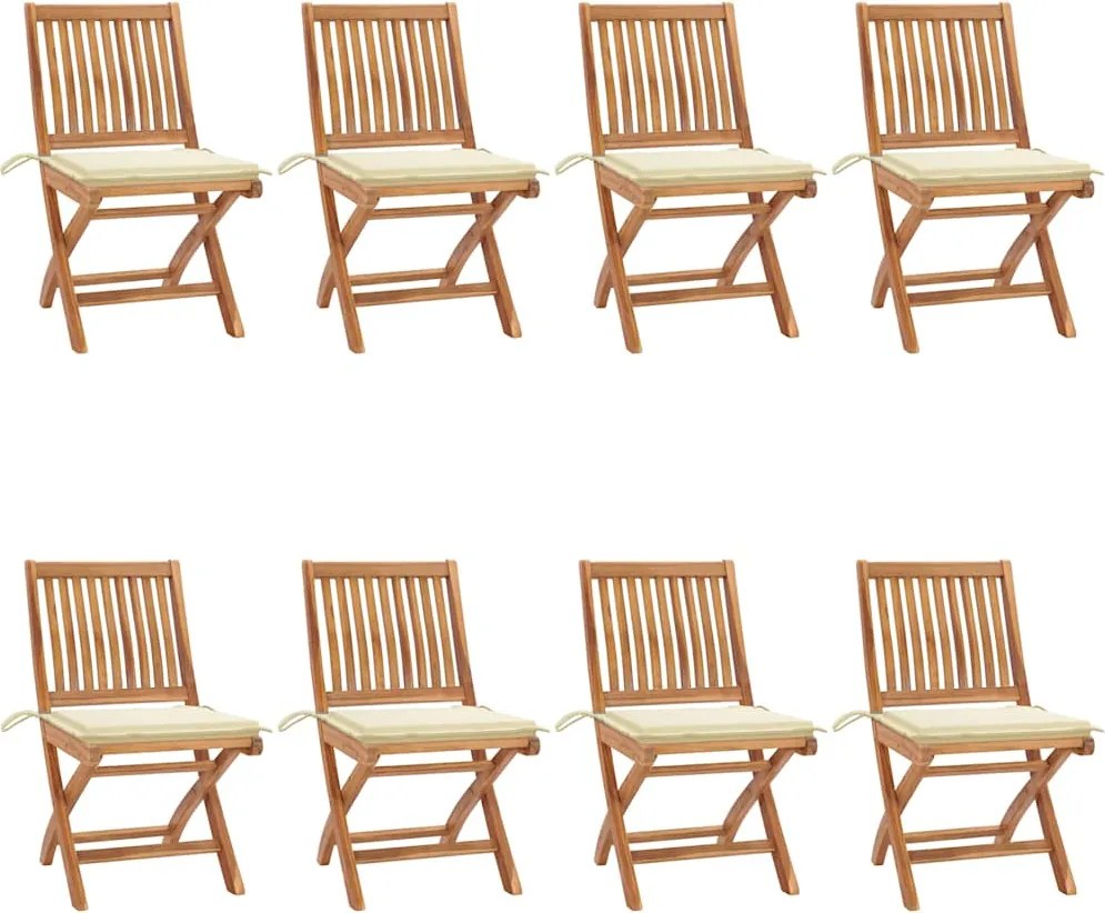 vidaXL Scaune pliabile de grădină cu perne, 8 buc., lemn masiv de tec