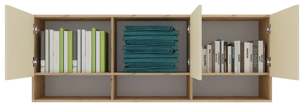 Dulap suspendat Malmo, 3 Usi, Stejar Artisan/Argila, 164 x 27 x 60 cm