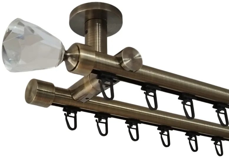 Galerie dubla PRINDERE TAVAN suport universal TEAVA PROFIL -crystal cone /19 - AUR ANTIC (Alege marime: 160 cm)