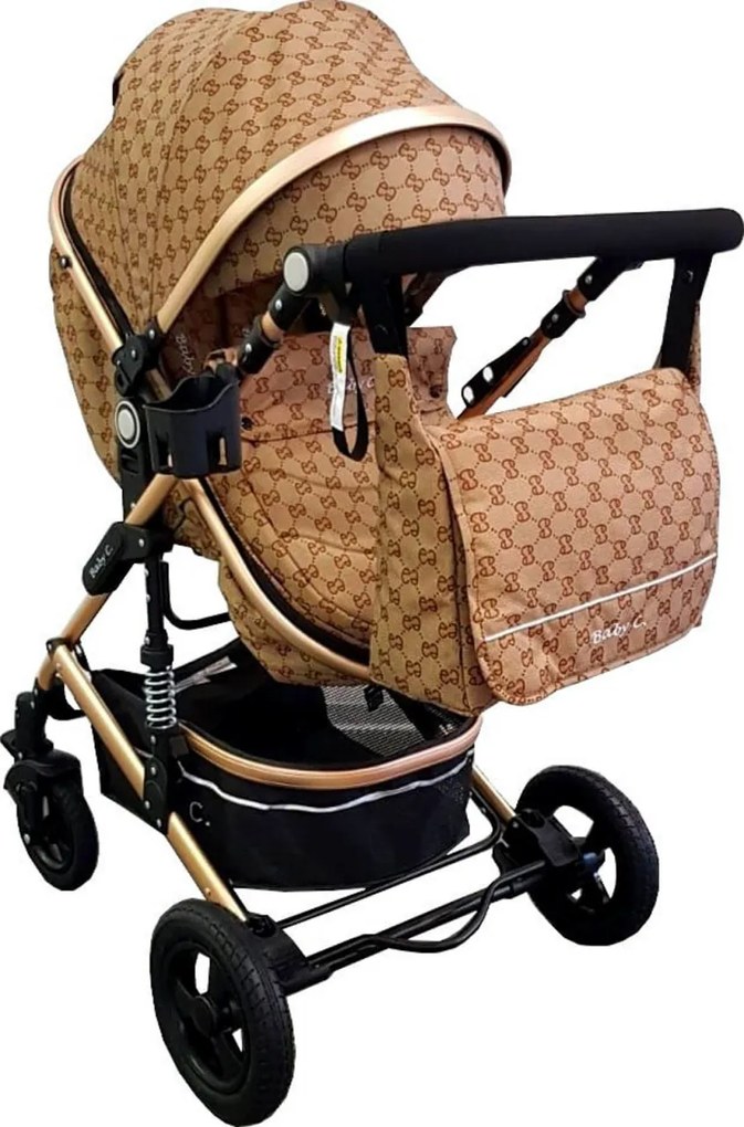 Carucior nou nascuti 2 in 1 Baby Care™ PRO 531, Cu geanta bebe, Cadru Aluminiu Gold , Amortizoare, Roti din cauciuc plin AVE, Spatar reglabil 3