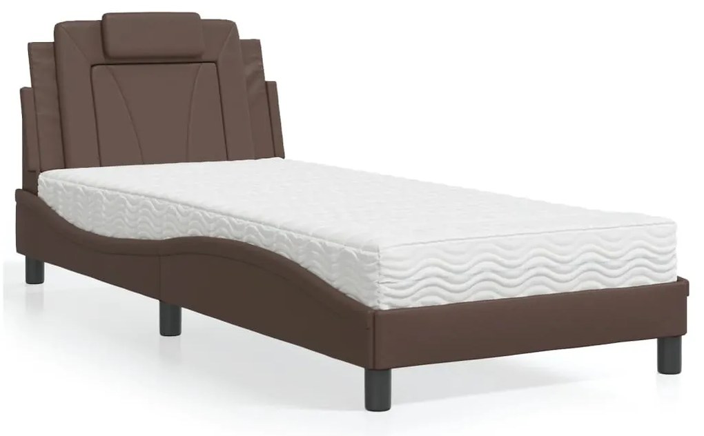 vidaXL Pat cu saltea, maro, 80x200 cm, piele ecologică