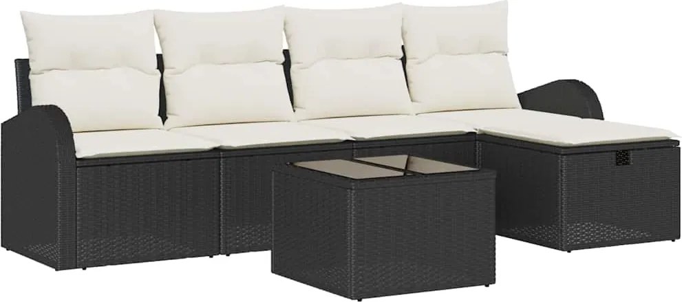 vidaXL Set de canapele pentru grădină cu pernă 6 pcs Negru Rattan poli