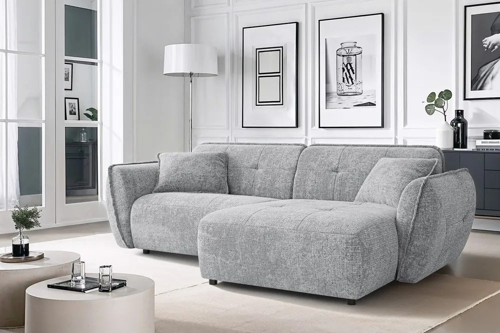 Colțar gri deschis cu tapițerie din chenille (cu colț pe partea dreaptă/cu șezlong) Nelia – Ropez