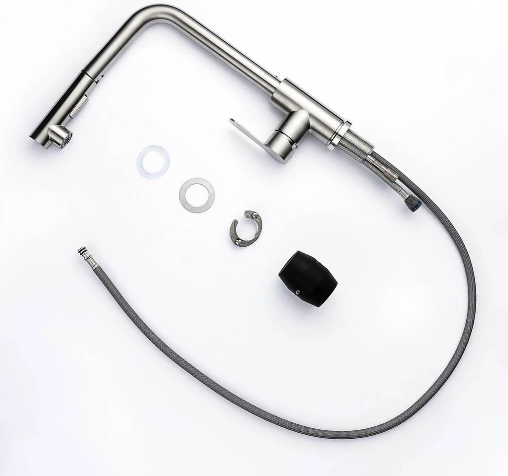 Baterie bucătărie cu duș extractabil - 282 oțel inoxidabil Satinat P14A