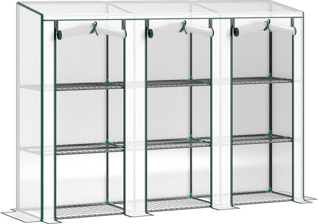 Outsunny Seră de grădină cu rafturi pe 3 niveluri seră pentru balcon 3 uși rulabile cu fermoar 215 x 46 x 151 cm alb | Aosom Romania