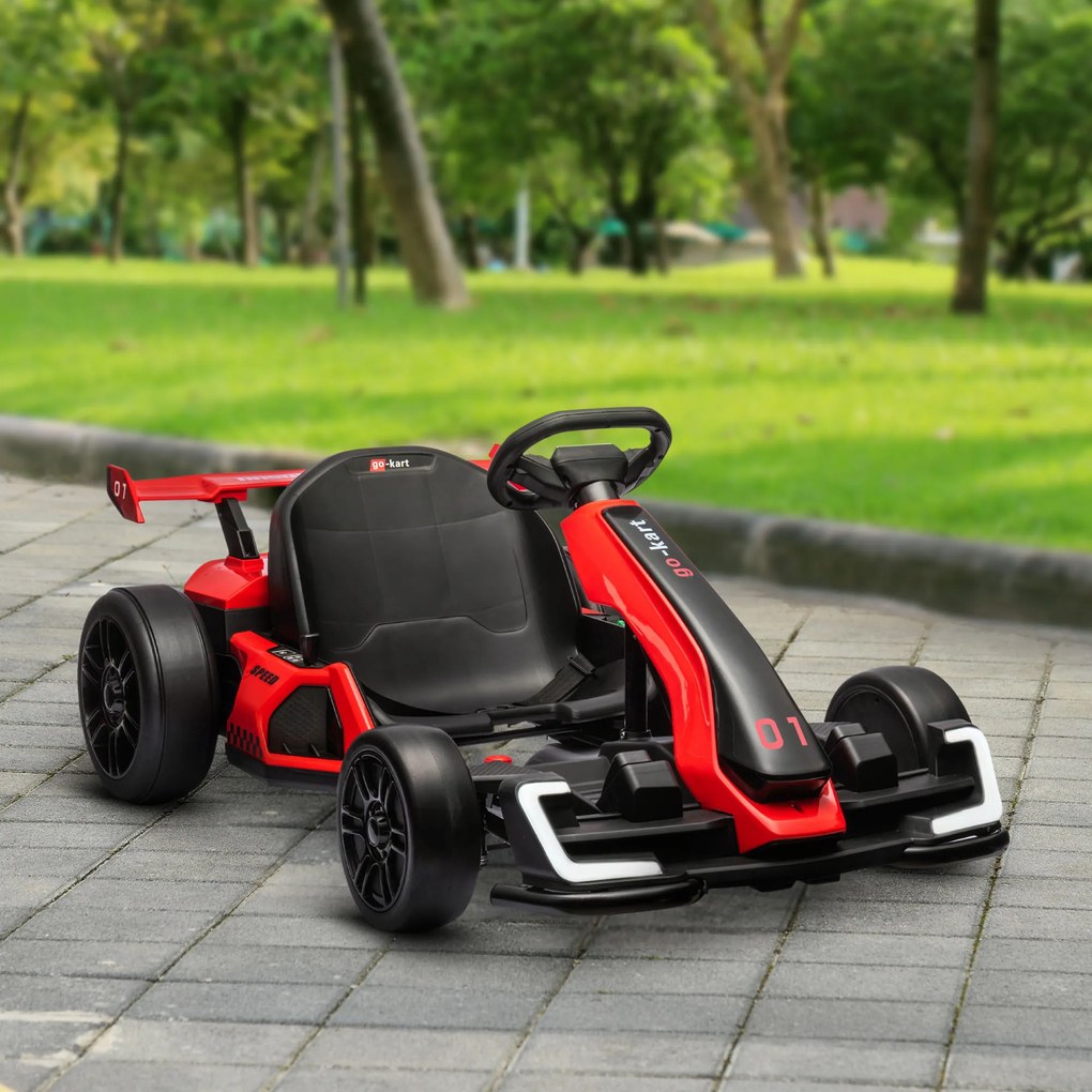 HOMCOM Go-Kart Electric pentru Copii cu Scaun Reglabil, 2 Motoare, Claxon, Lumini și Muzică, 120x76x53.5 cm, Roșu | Aosom Romania