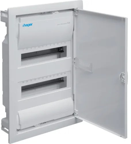 Tablou 24 module cu usa metalica, montaj incastrat(ST), alb, usa mata alba, Hager