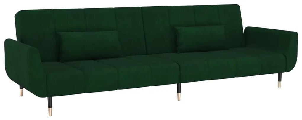 337584 vidaXL Canapea extensibilă cu 2 locuri, 2 perne, verde închis, catifea