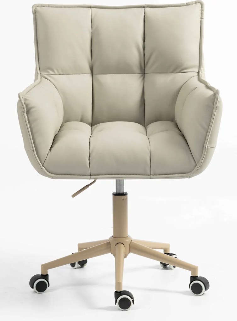 HR560K Scaun Ecru Piele Ecologica Premium Soft cu Bază Crem