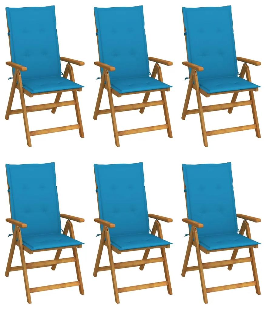 Scaune gradina pliabile cu perne, 6 buc., lemn masiv acacia 6, Albastru, 120 x 50 x 3 cm