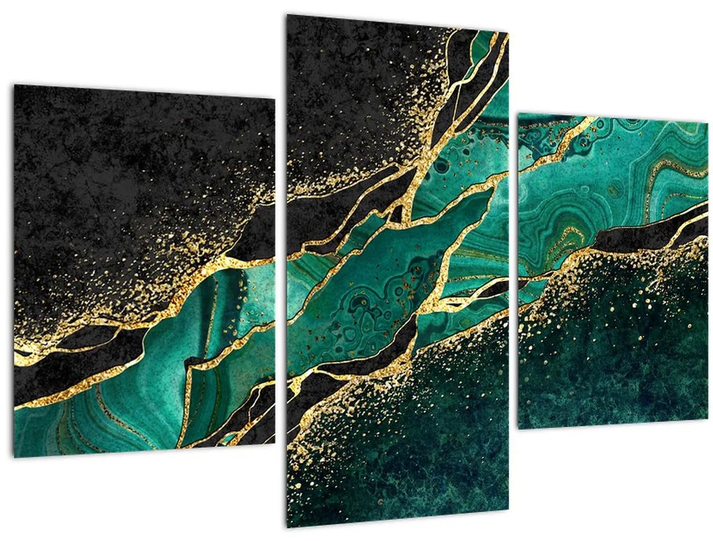 Tablou - Marmorat, petrol-auriu (90x60 cm)