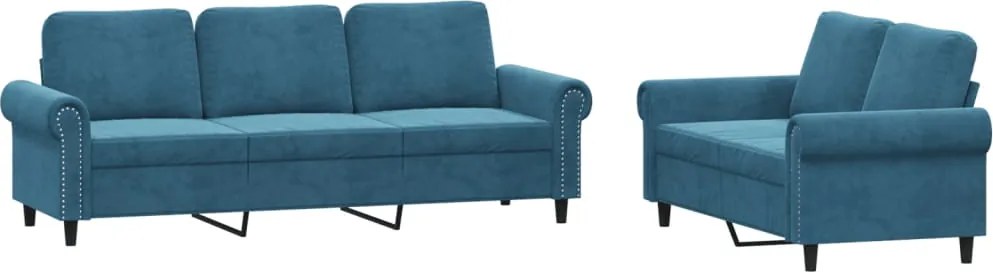vidaXL Set de canapele cu perne, 2 piese, albastru, catifea