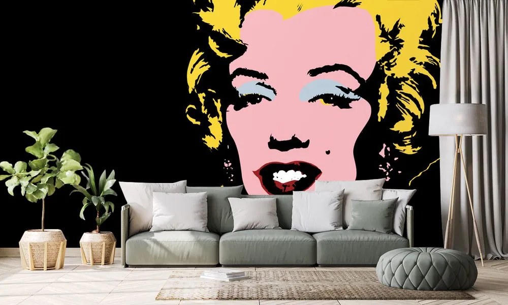 Tapet autoadeziv pop art Marilyn Monroe pe fundalul negru