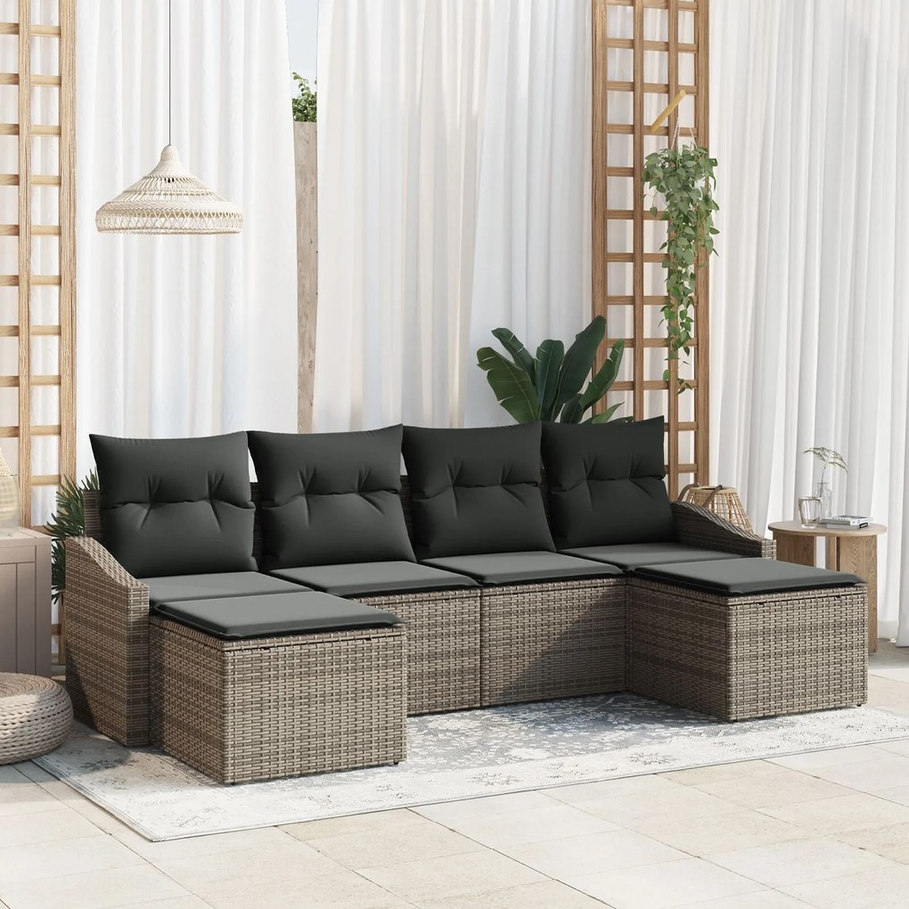 vidaXL Set de canapele pentru grădină 6 pcs Gri Rattan poli