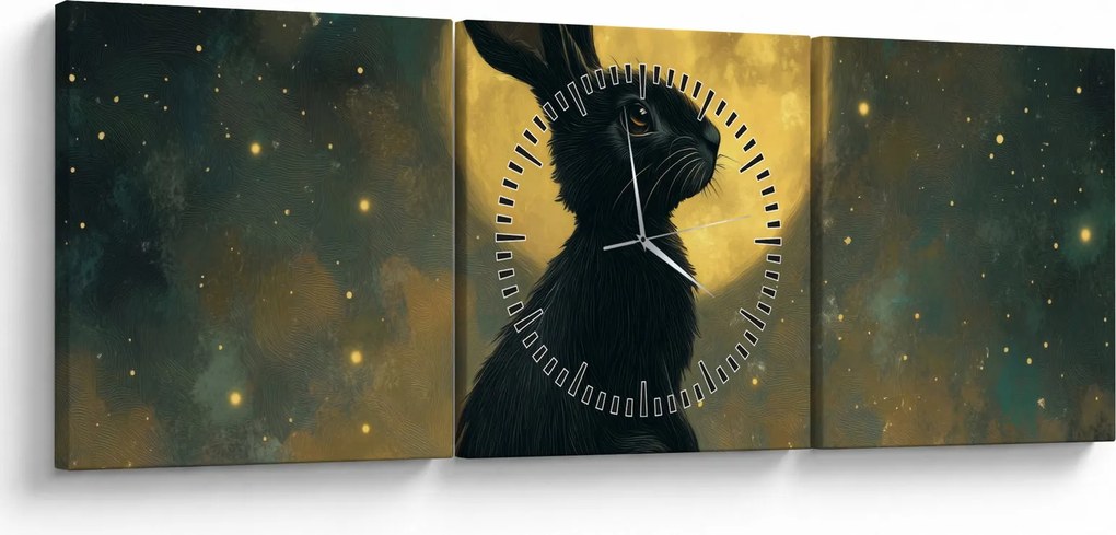 Tablou - Iepure cu lună (cu ceas) (90x30 cm)