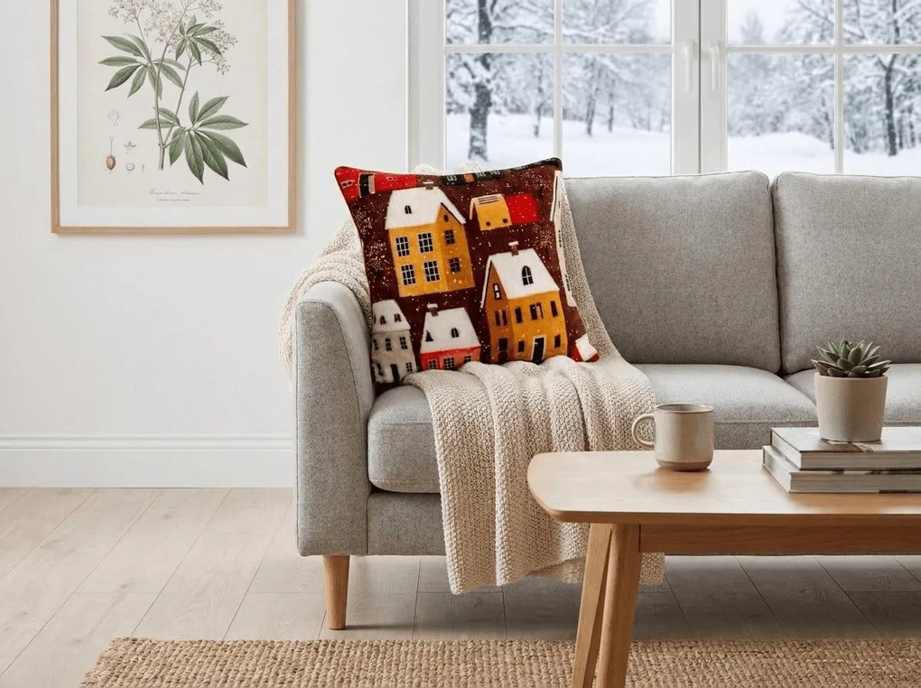 Fata de perna cocolino SNOWY VILLAGE 45x45 cm, colorat
