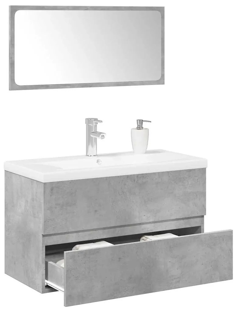 vidaXL Set mobilier de baie, 3 piese, gri beton, lemn compozit