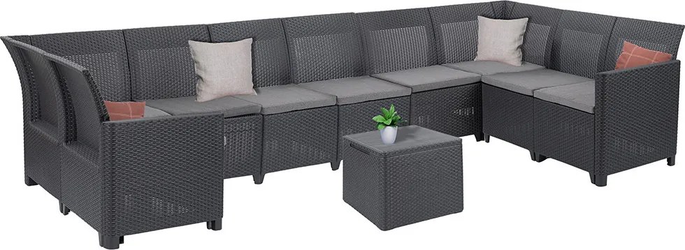 Canapea de colț Claire VIII cu 9 locuri și masă cu perne, grafit