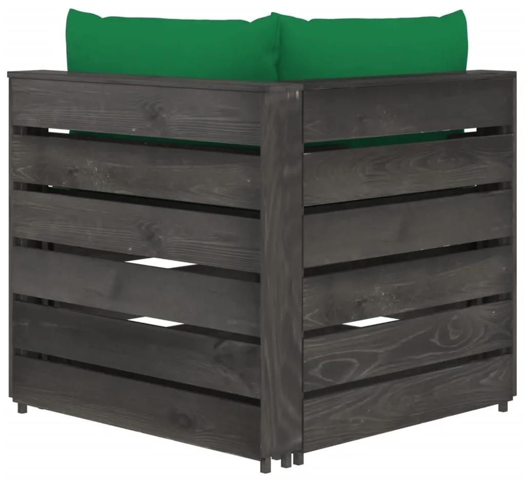 Canapea de colt modulara cu perne, gri, lemn impregnat 1, Verde si gri, Canapea coltar