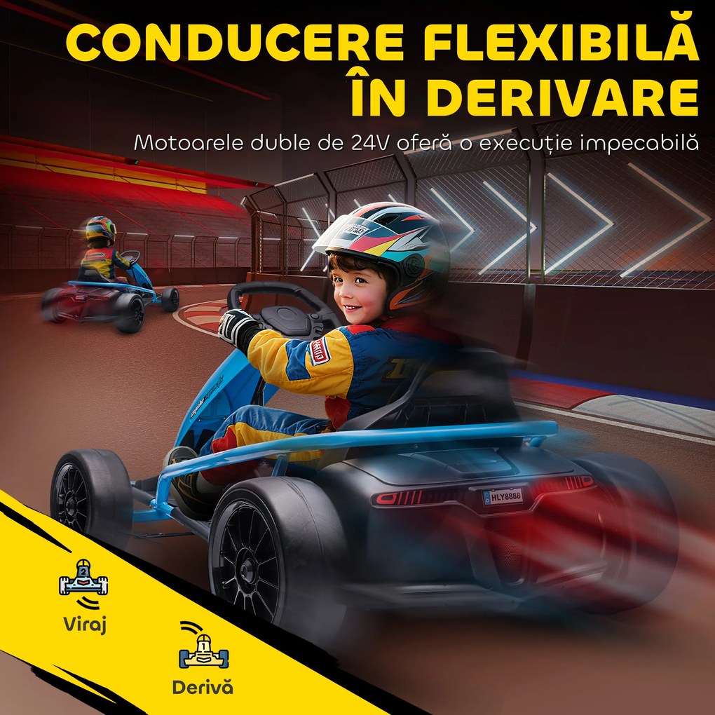 HOMCOM Go Kart Electric pentru Copii, Kart cu Pedale pentru Copii cu Pornire Lentă, Claxon, 115x77x54 cm, Albastru | Aosom Romania