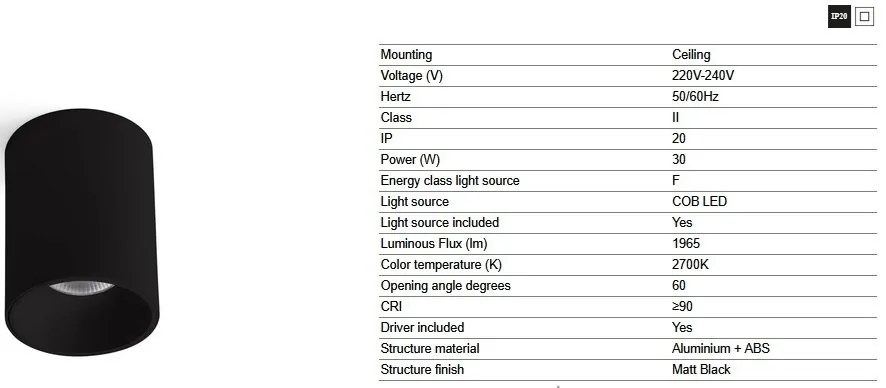 Spot LED aplicat tavan ROL 30W negru