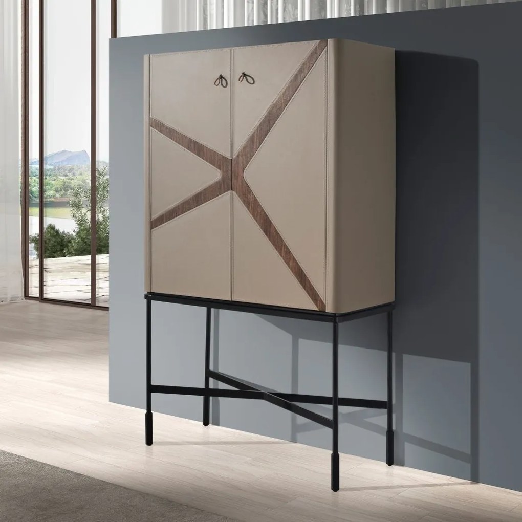 Bufet, Bar design LUX furnir de nuc si piele High sideboard