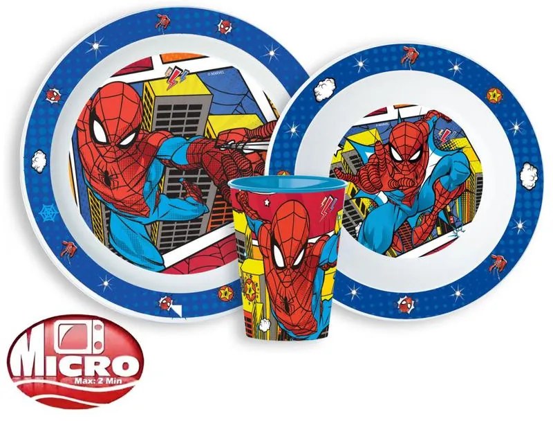 Omul Păianjen Grid set de tacâmuri, set de plastic micro, cu pahar de 260 ml
