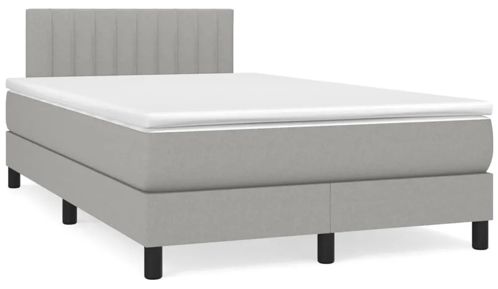 vidaXL Pat box spring cu saltea, gri deschis, 120x190 cm, textil