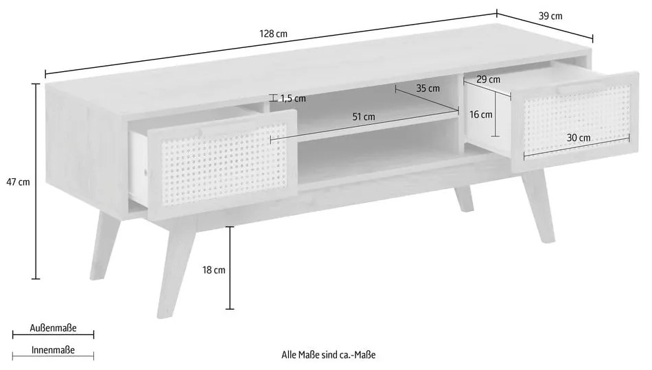 Comodă TV în culoare naturală cu aspect de lemn de stejar 128x47 cm Bridget – Støraa