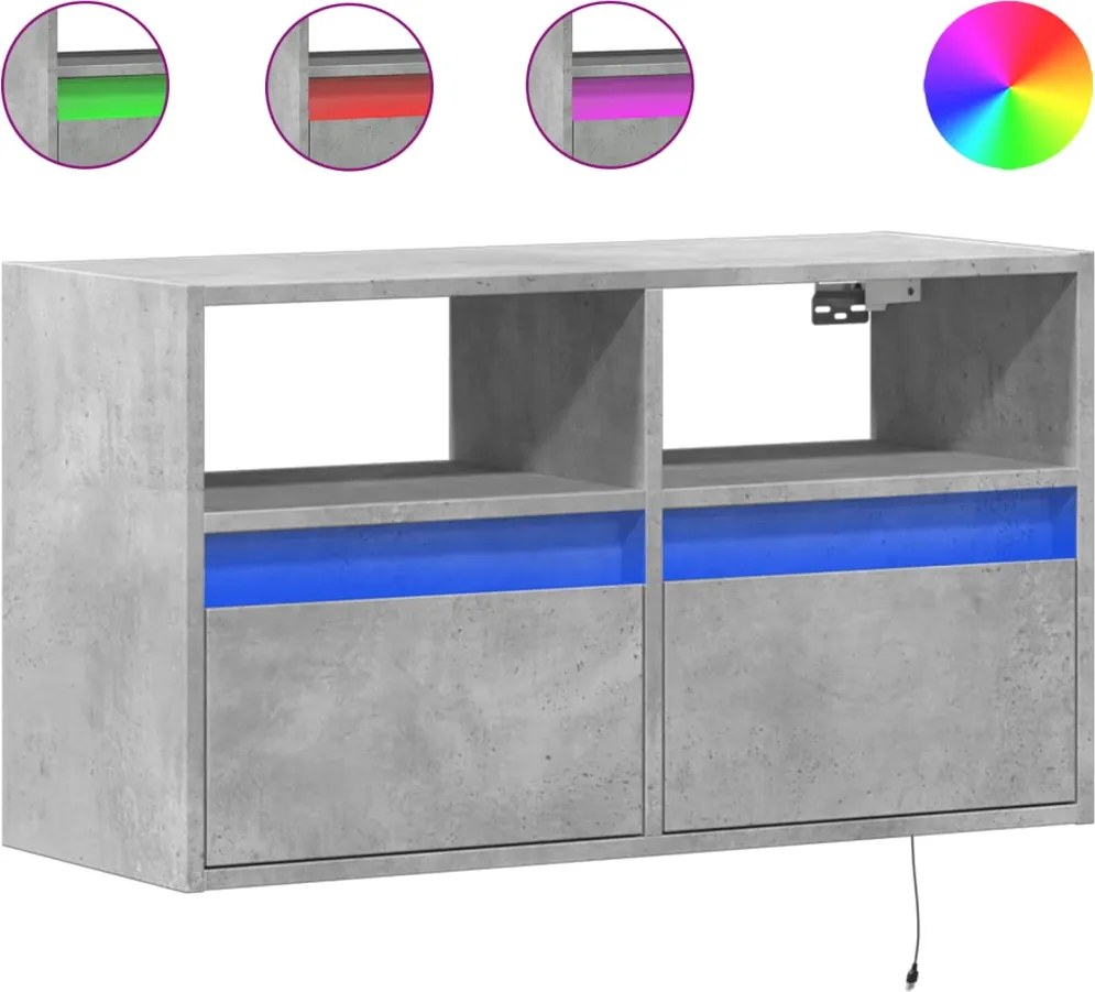 vidaXL Comodă TV de perete cu lumini LED, gri beton, 80x31x45 cm