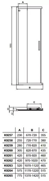 Usa glisanta cu segment fix 100 cm negru mat Ideal Standard Connect 2 K9262V3