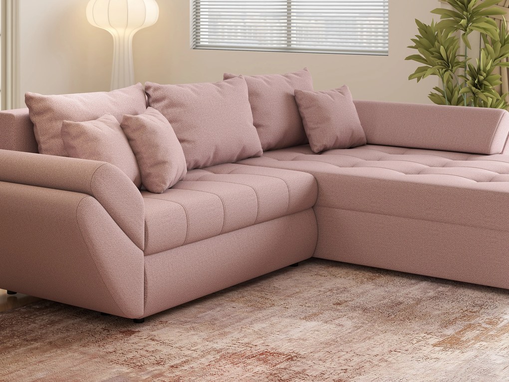 Colțar extensibil dumonde cu ladă de depozitare si sezut confortabil din spuma high-density, Loana Enjoy Flamingo II 270x185 cm