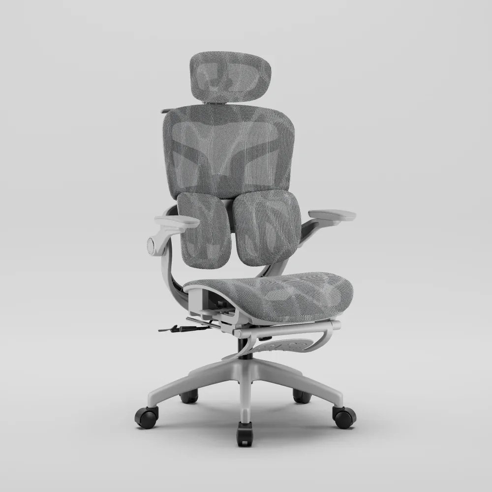 AEROMAX SLIDING Scaun ergonomic, Sezut Translatie, Cotiere Rabatabile, Tetiera 3D, Suport lombar dublu ajustabil, Suport picioare, Umeras, Full Mesh, Gri