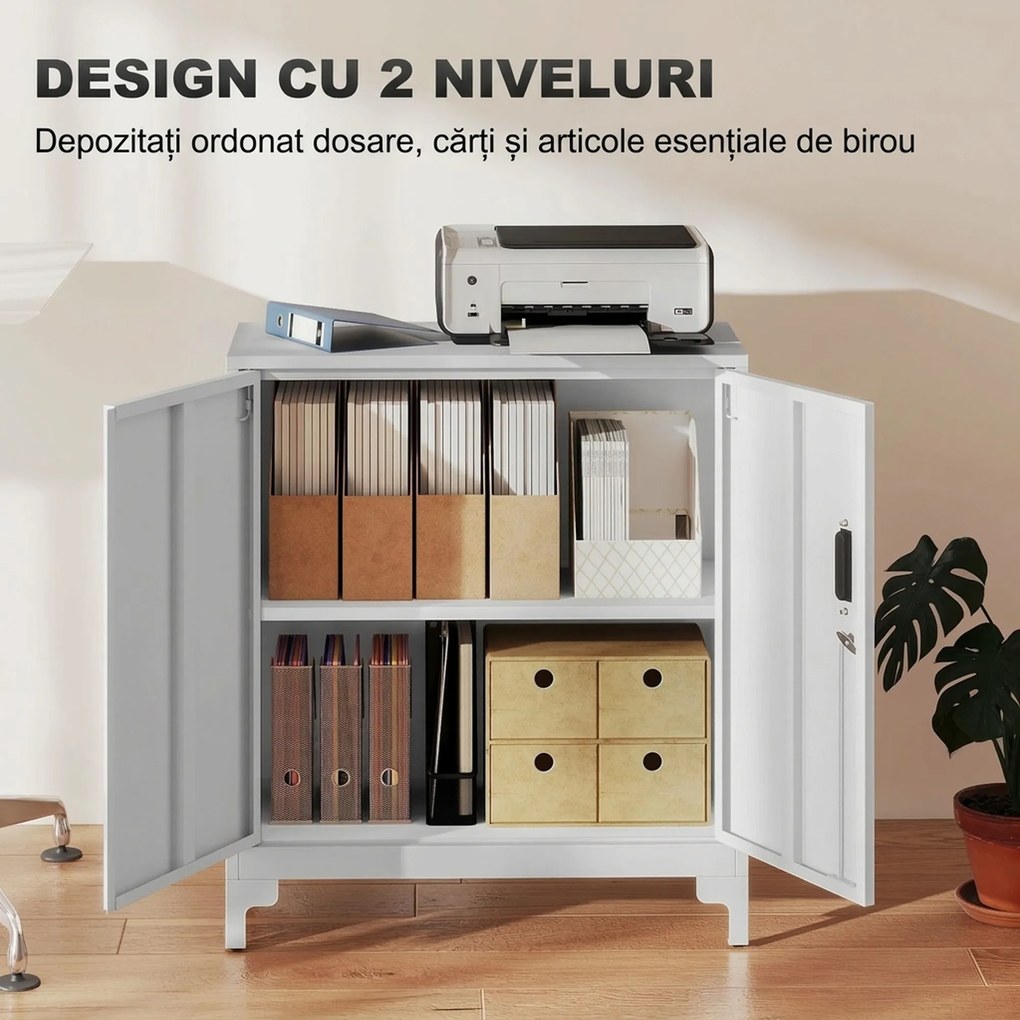 HOMCOM Mobilier de birou cu 3 rafturi, 2 uși și chei, 80x35x91 cm, Alb | Aosom Romania