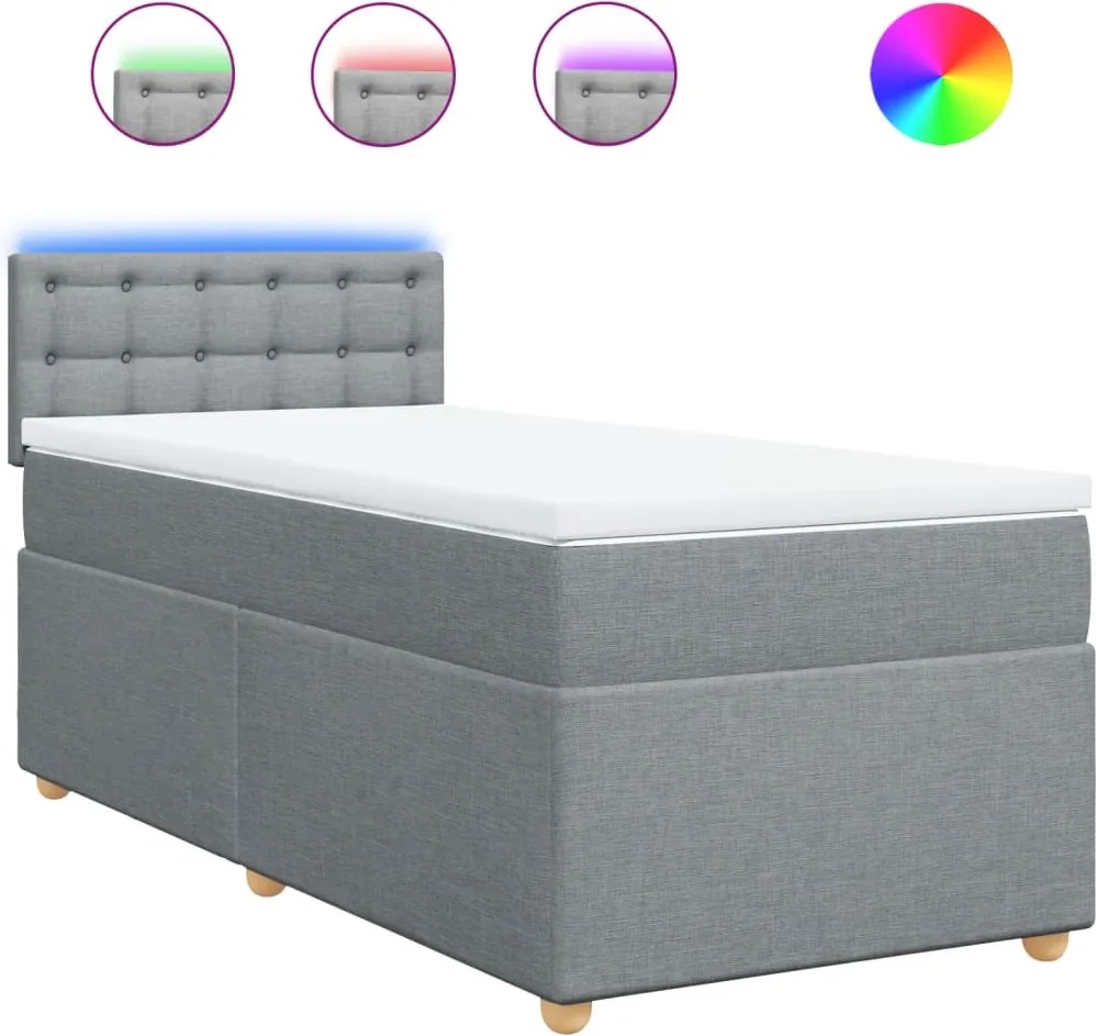 vidaXL Pat box spring cu saltea, gri deschis, 100x200 cm, textil