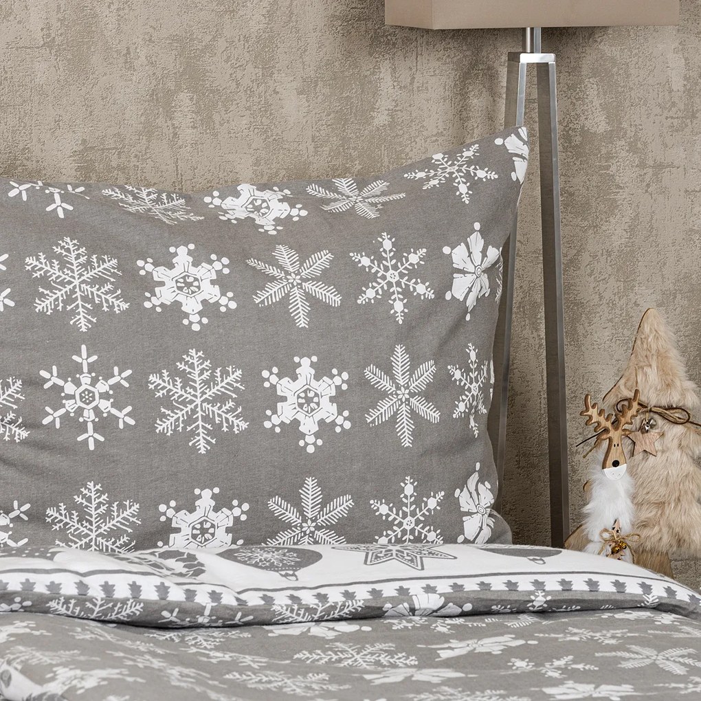 Lenjerie de pat din bumbac flanelCrăciun 4Home Christmas Time, gri, 140 x 200 cm, 70 x 90 cm