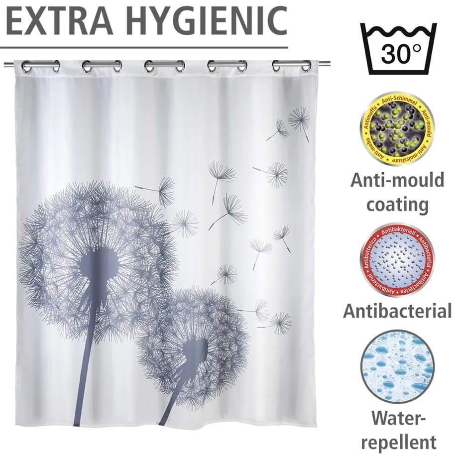 Perdea duș anti mucegai Wenko Dandelions, 180 x 200 cm, alb