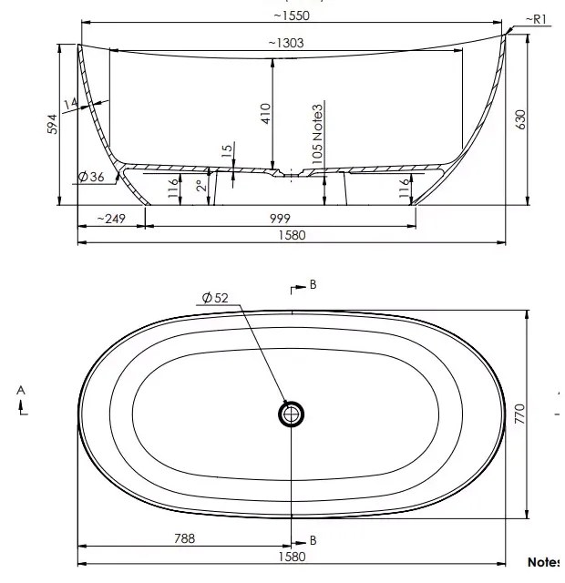 Cada freestanding, din compozit, 158x77 cm, fara preaplin, Marmite Colmar