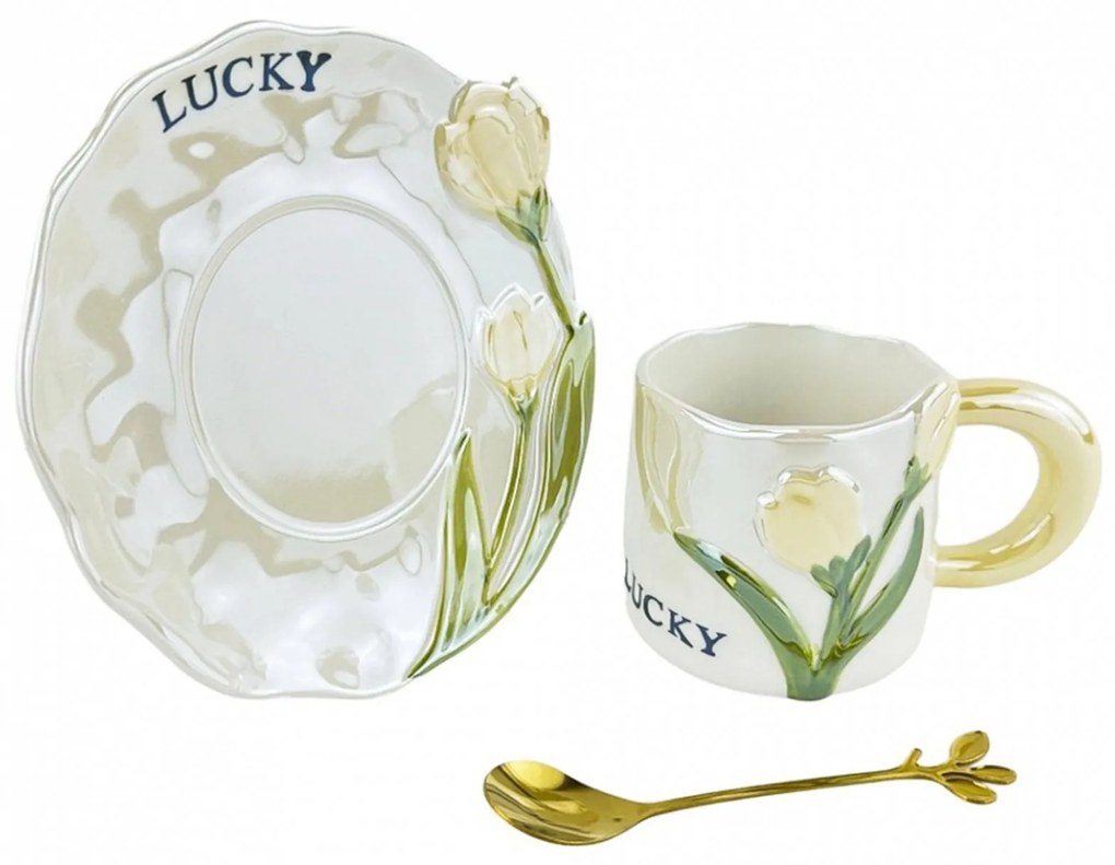 Set Ceasca si Farfurie, Lucky, Galben, 250ml