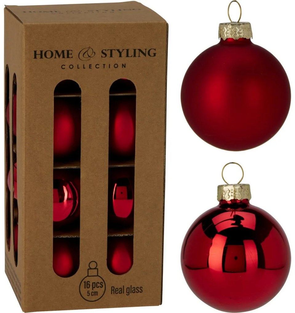 Set de 16 ornamente de Crăciun Crystal Harmony,roșu, diametru 5 cm, sticlă