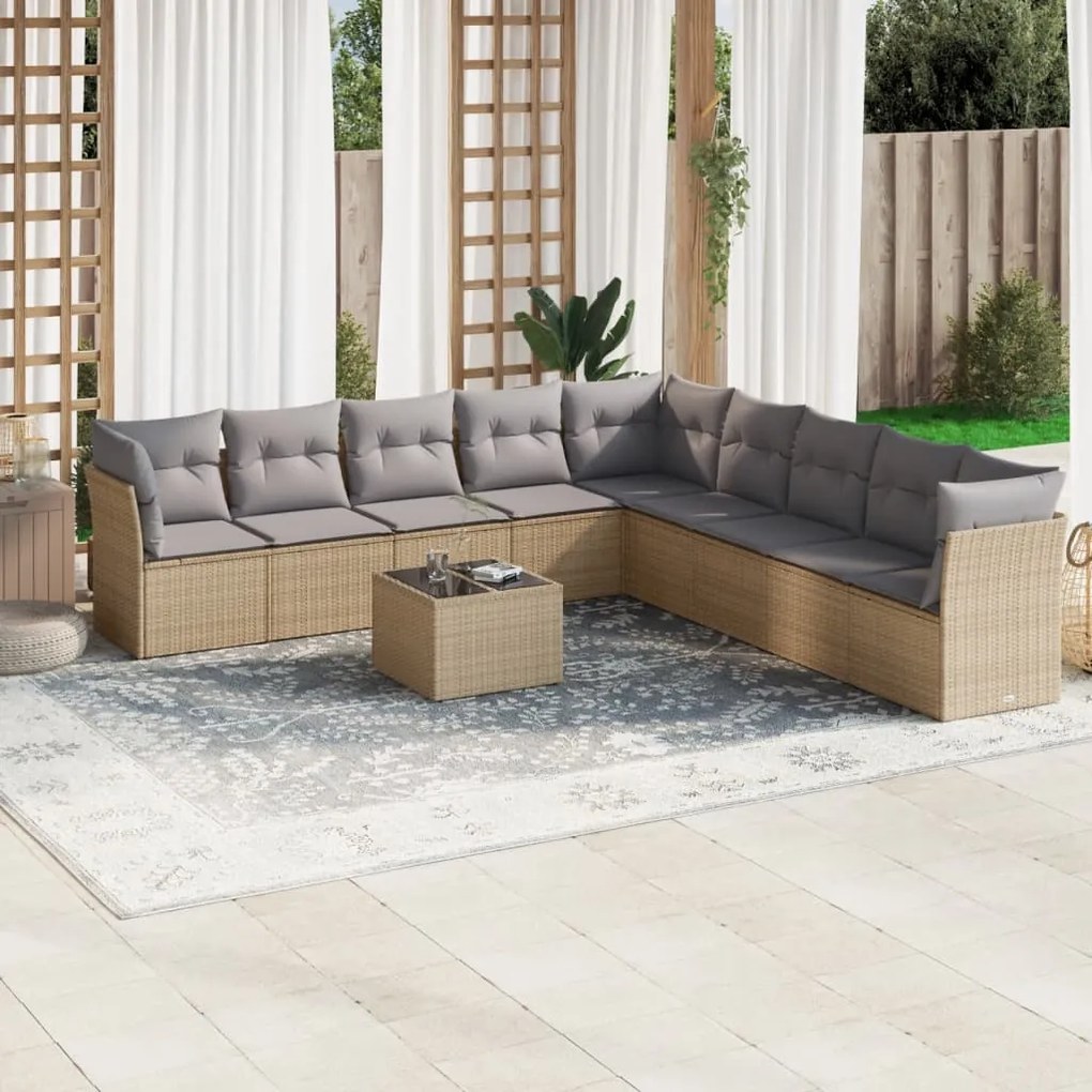 vidaXL Set canapele de grădină cu perne, 10 piese, bej, poliratan