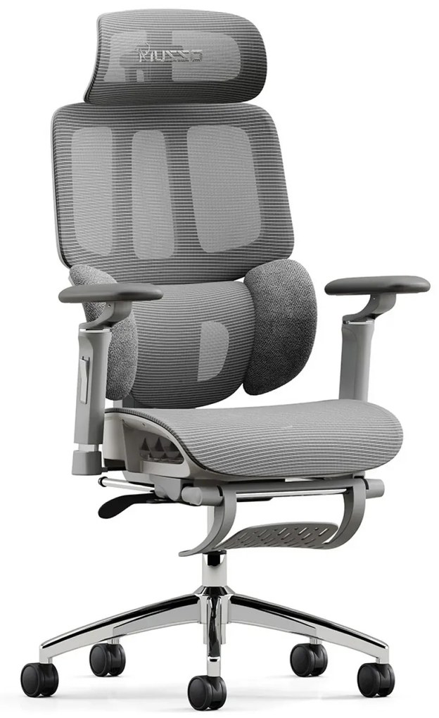 Scaun ergonomic MUSSO H80 PRO, șezut translatabil, cotiere 6D, suport lombar dinamic, spătar reglabil înălțime, tetieră 3D, suport picioare, mecanism multifunctional inclinare/blocare, pivotant, Mesh, Gri