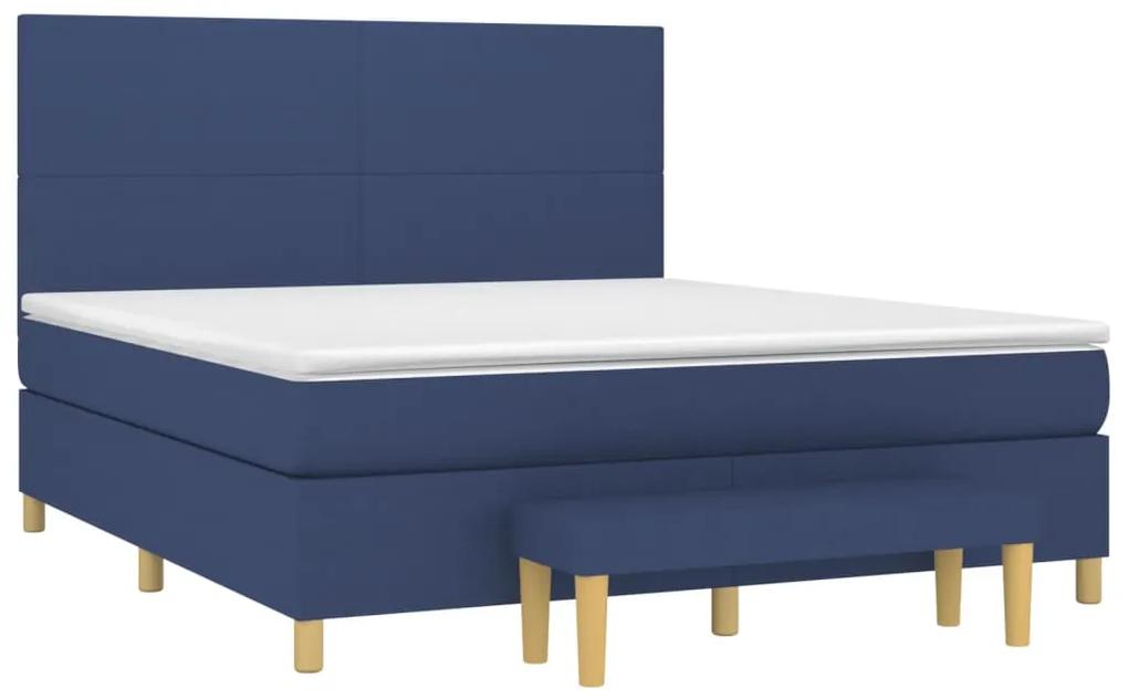 Pat continental cu saltea, albastru, 160x200cm, material textil Albastru, 160 x 200 cm, Design simplu