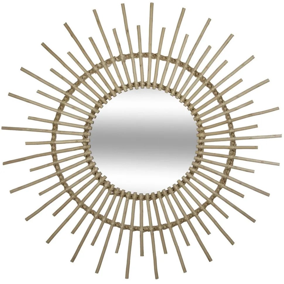 Oglinda de perete,rotunda, cadru din ratan, Ø 76 cm, Bej